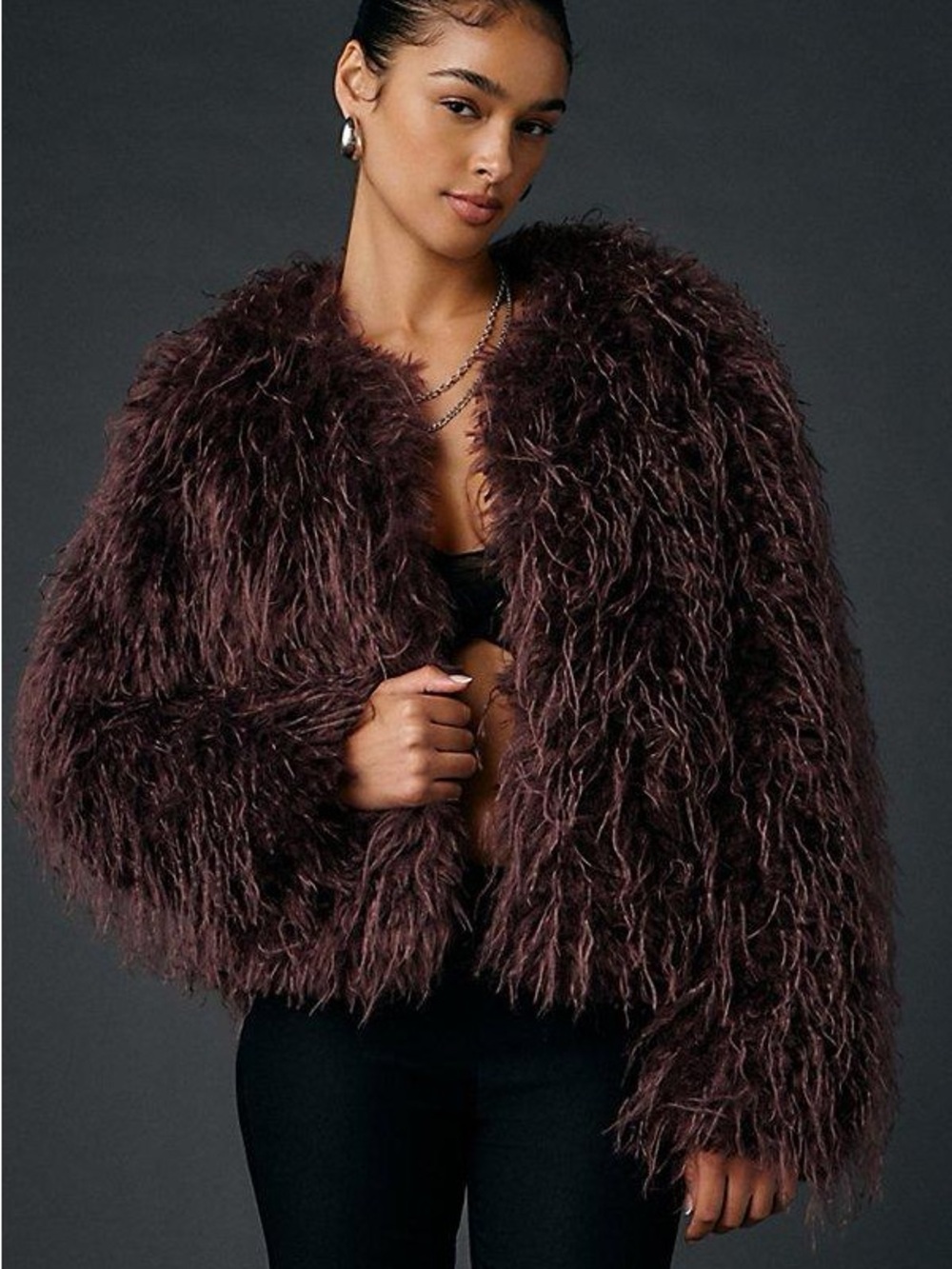 Kimchi Blue Melissa Cropped Faux Fur Jacket Size M